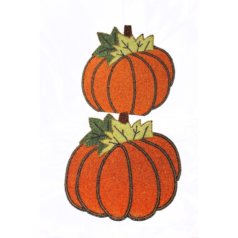 2 VTG Heavy Beaded Pumpkin Placemats from Pier One Discontinued
